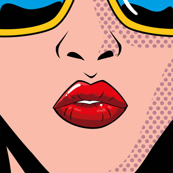 sexy vrouw lippen, pop art stijl - Vector, afbeelding