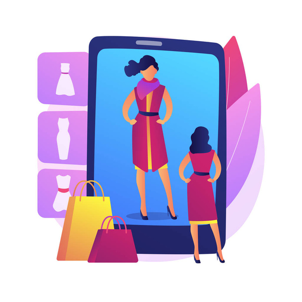 Virtual fitting room abstract concept vector illustration. Virtual fitting 3d, online dressing room, e-commerce, augmented reality clothing changing, digital mirror, body scan abstract metaphor. - Vecteur, image