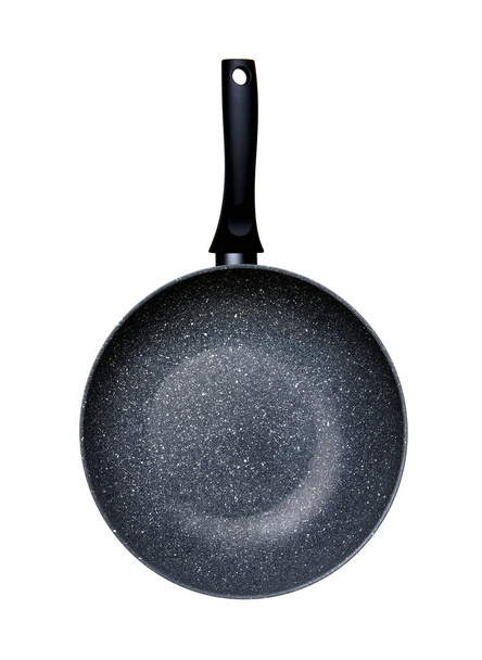 Чорна сковорода ізольована на білому тлі
 - Фото, зображення
