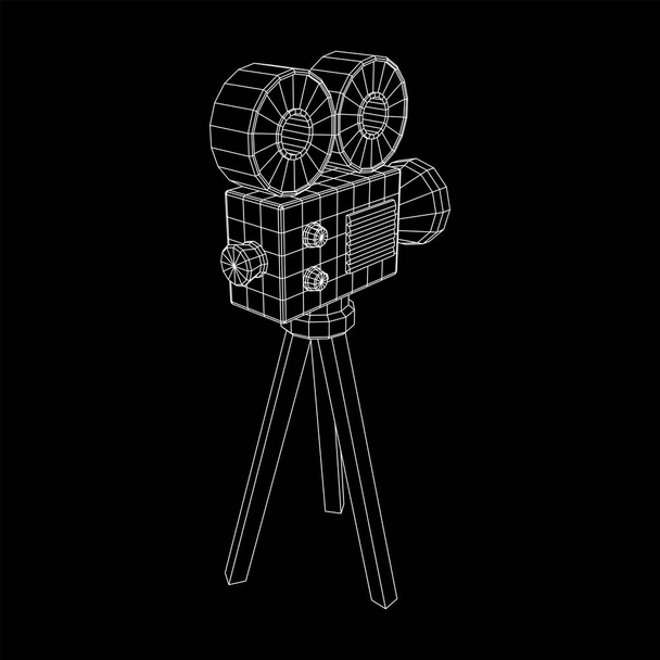Polygonal camera projector. Movie time. Show film cinema festival concept. Wireframe low poly mesh vector illustration. - Vector, afbeelding