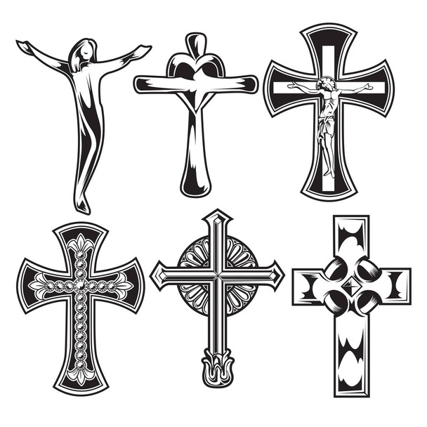 christliches Kreuz Flügel Vektor Zeichnung Blak Illustration - Vektor, Bild