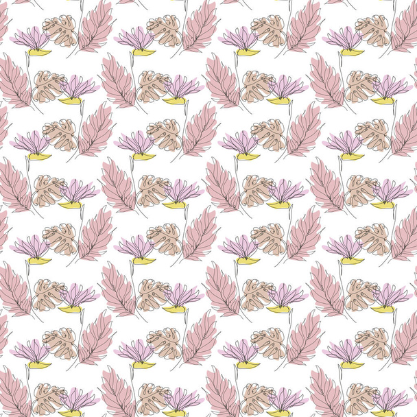 Elegant seamless pattern with strelitzia flowers, design elements. Floral  pattern for invitations, cards, print, gift wrap, manufacturing, textile, fabric, wallpapers. Continuous line art style - Vektori, kuva