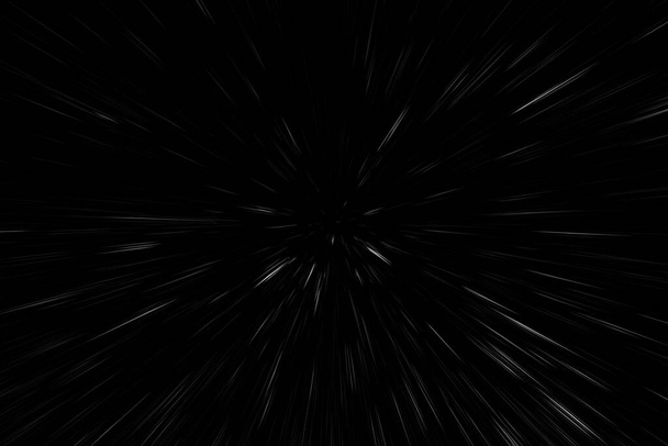 Bokeh белые линии на черном фоне, абстракция, абстрактная скорость света движения размытие текстуры, частицы или пространства путешествия, черно-белый экструзионный эффект - Фото, изображение