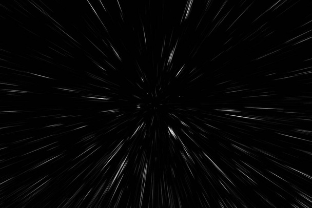 Bokeh белые линии на черном фоне, абстракция, абстрактная скорость света движения размытие текстуры, частицы или пространства путешествия, черно-белый экструзионный эффект - Фото, изображение