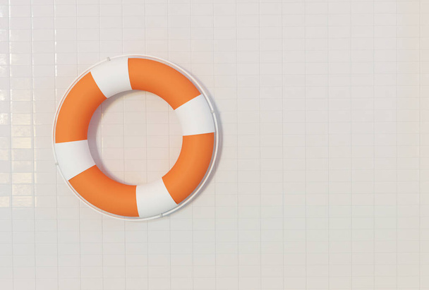 3D Illustration. Orange and white lifebuoy ring holding on wall. Lifebuoy for safety.  - Фото, зображення