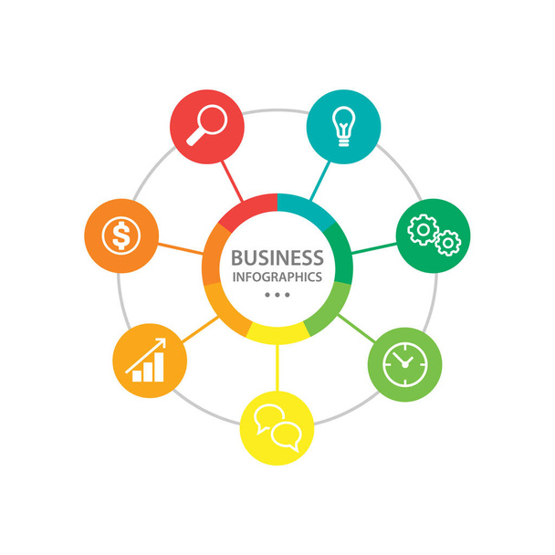 Πρότυπο Infographics για τις επιχειρήσεις. Infographic στοιχεία με 7 βήματα, κύκλους.  - Διάνυσμα, εικόνα