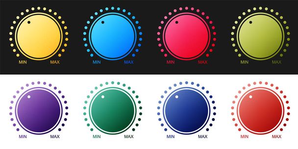 Set Dial knob level technology settings icon isolated on black and white background. Volume button, sound control, music knob with scale, analog regulator.  Vector. - Vector, Image