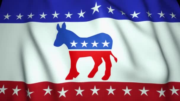lengető zászló, mi demokratikus párt szamár embléma, 4k háttér, ciklus animáció. Választás 2020-ban. - Felvétel, videó