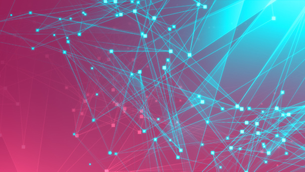 Réseau technologique polygone rose-vert abstrait avec fond technologique de connexion. Points abstraits et lignes texture arrière-plan. Rendu 3d. - Photo, image