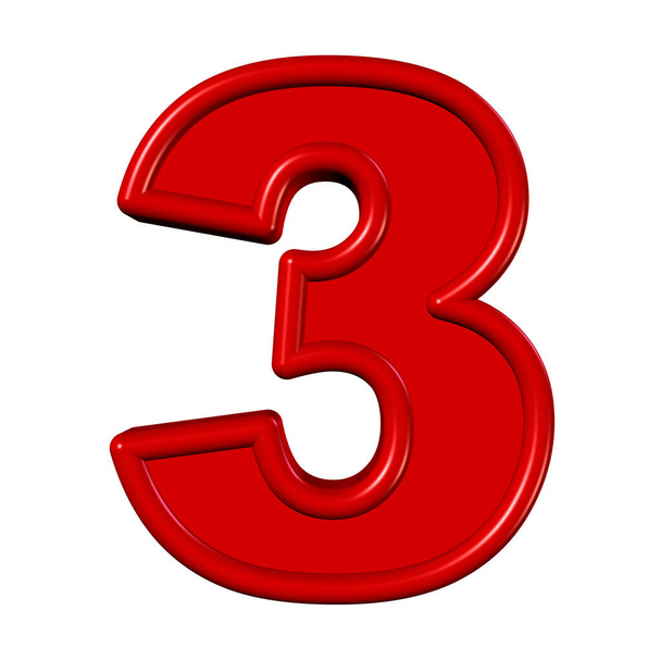 Το νούμερο τρία με κόκκινο σε λευκό φόντο. - Φωτογραφία, εικόνα