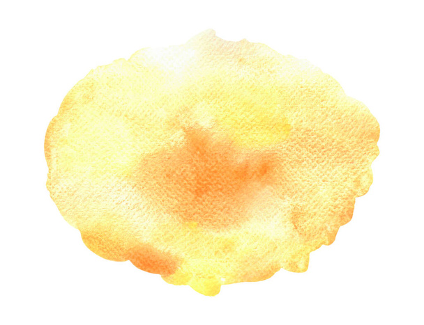 Абстрактная желтая акварель на белом фоне. Цвет брызг на бумаге. Ручная иллюстрация. - Фото, изображение