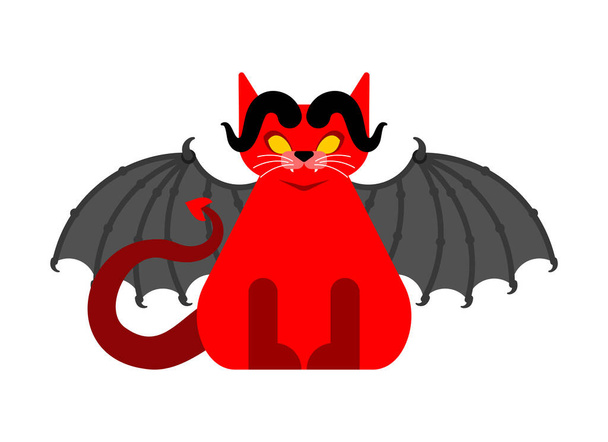 Devil cat. Satan pet. Red demon animal. vector illustration - Vector, Image