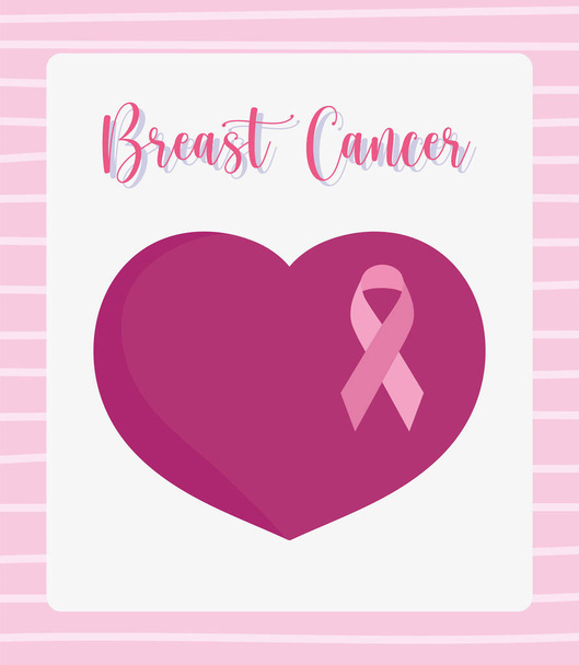 breast cancer awareness month pink ribbon heart love banner - Vector, Image