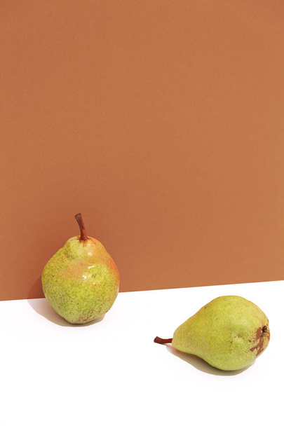 Autumn mood.  Pear. Fall  minimal concept. Still life brown beige colours trend - Foto, afbeelding