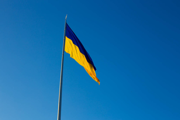 Drapeau national de l'Ukraine indépendante agitant le vent - Photo, image