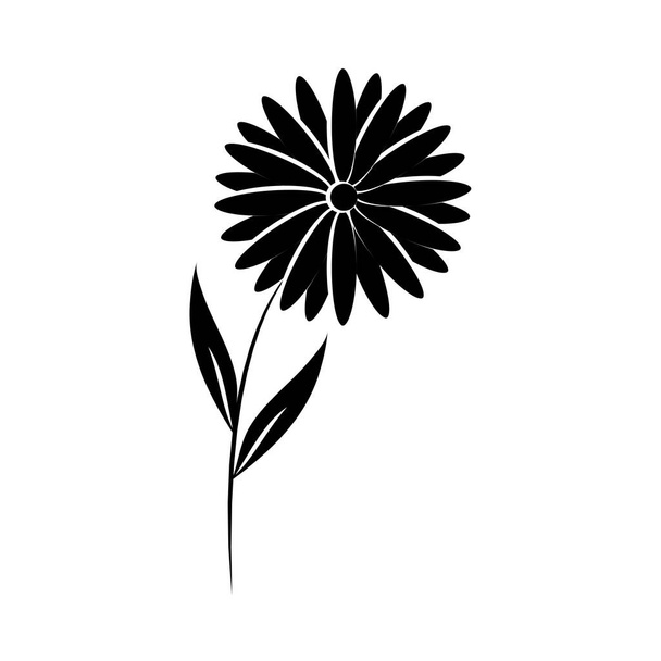 minimalista tetoválás virág százszorszép természet sziluett művészet gyógynövény és levelek - Vektor, kép