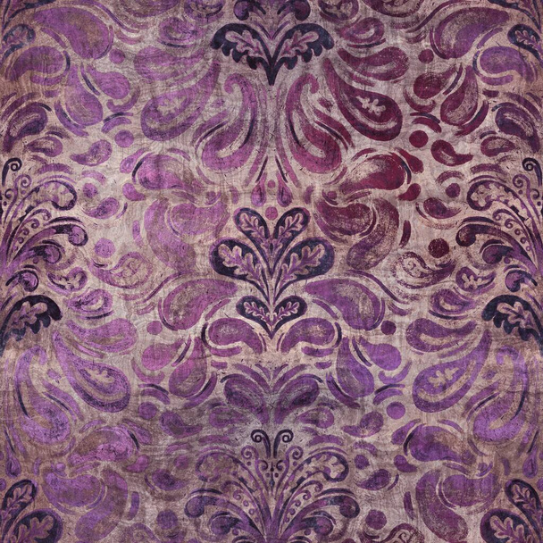 Luksusowy fioletowy i tan damask bezszwowy wzór - Zdjęcie, obraz