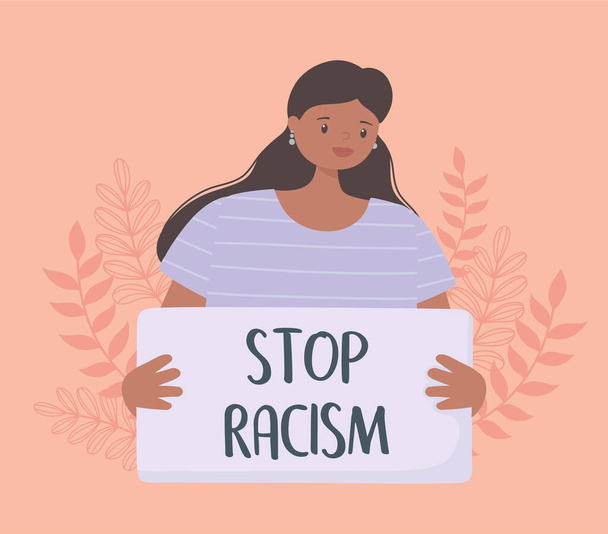 black lives matter banner for protest, woman holding placard and protesting about human rights of black people - Vector, Image