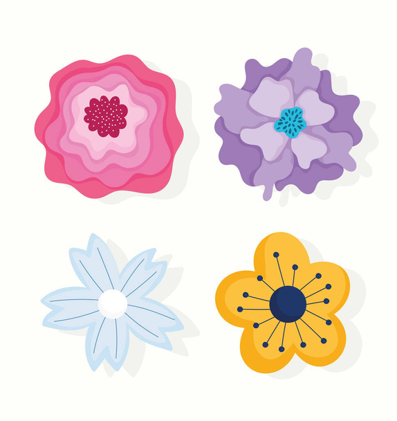 diferentes pétalas de flores decoração de natureza ícones de ornamento - Vetor, Imagem