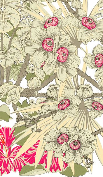 Nuevas flores y hojas de diseño textil digital para damas digitales impresión abstracta, vintage - Foto, Imagen