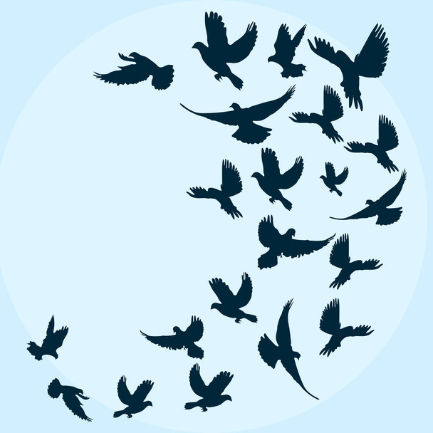 силуэт летающих птиц на голубом фоне неба. векторные иллюстрации eps - Вектор,изображение