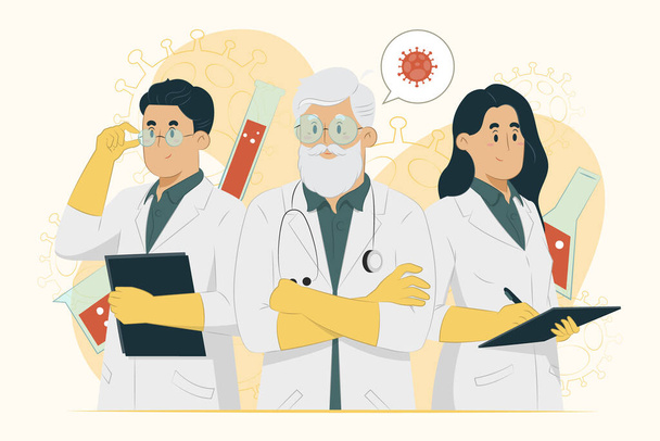 Médicos conceito vacina desenvolvimento equipe ilustração para banner, cartaz, site, etc. - Vetor, Imagem