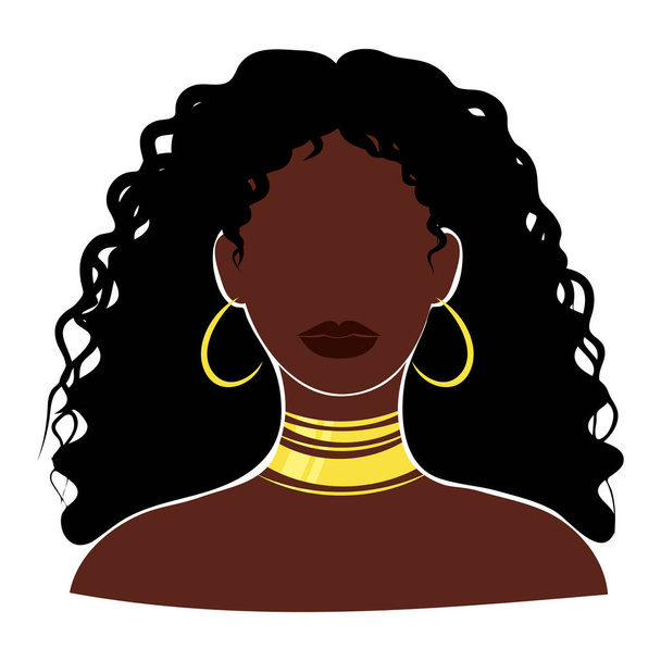 Porträt einer jungen schönen afrikanischen Frau. Mode. Kunst im modernen Stil. Avatar, Symbol. Flache Vektordarstellung isoliert auf weißem Hintergrund. - Vektor, Bild