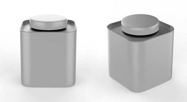 Recipiente de comida caixa de lata alta em branco para produtos secos chá, café, açúcar, doces, especiarias. Embalagem realista simular modelo. ilustração 3d. - Foto, Imagem