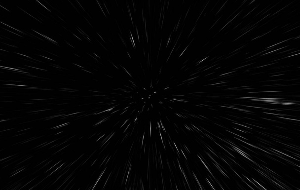 Bokeh witte lijnen op zwarte achtergrond, abstractie, abstracte snelheid licht beweging wazig textuur, deeltje of ruimte reizen, zwart-wit extrusie-effect - Foto, afbeelding