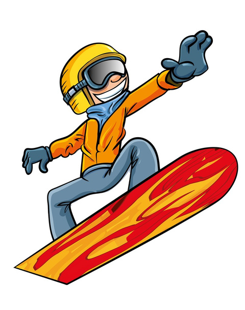 havada uçan karikatür snowboarder - Vektör, Görsel