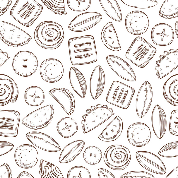 Hand drawn small pies  on white background. Vector  seamless pattern.  - Вектор,изображение