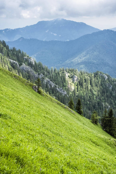 Vista desde el pico Sina, valle Demanovska, montañas Low Tatras, República Eslovaca. Tema de senderismo. Escena natural estacional. - Foto, imagen