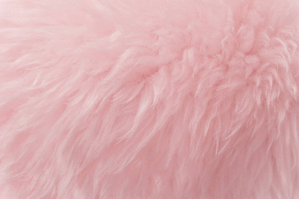 Różowa wełna zwierzęca tło tekstury. Różowy odcień naturalnej wełny. Zbliżenie tekstury pluszowe puszyste futro - Zdjęcie, obraz
