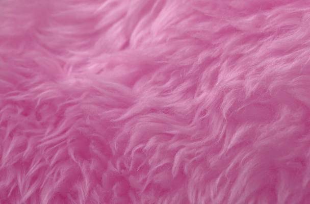 Pink animal wool texture background. Rosy tint natural wool. Close-up texture of  plush fluffy fur - Photo, Image