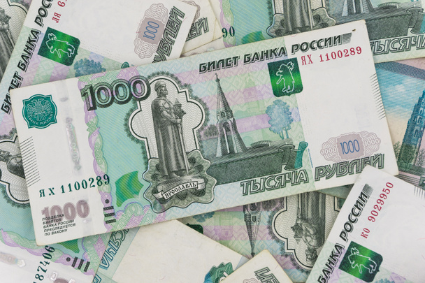 Российские банкноты имеют фоновую текстуру. Русские деньги, счета - Фото, изображение