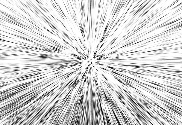 Linee nere di Bokeh su sfondo bianco, astrazione, astratto movimento della luce velocità texture sfocatura, particelle stellari o viaggio nello spazio, effetto estrusione in bianco e nero - Foto, immagini