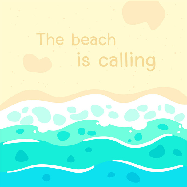 the beach is calling quote with beach illustration background - Vector, Image