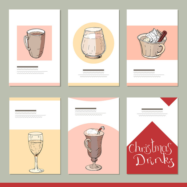 Set with different winter christmas templates with decoration and drink. Cards for your festive design and advertisement - Photo, Image