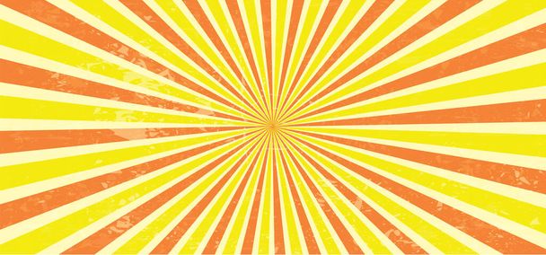 Желтый, оранжевый. Starburst style shapes Stripes in retro pop art 80 's 70' s years background Funny vector comic clipart line Geometric seamless pattern elements Sunshine cartoon line radial lines rays burs Sun Sunburs - Вектор,изображение