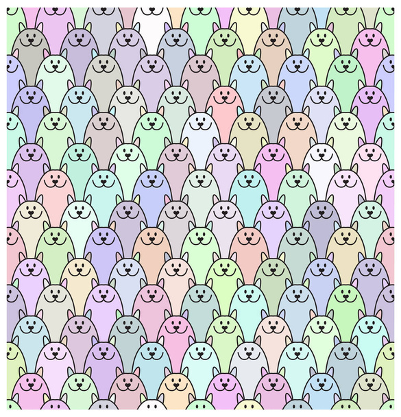 Bezproblémový vzor s roztomilými opakovanými kočkami. Barevná textura pro tkaniny nebo design s kočičkou - Vektor, obrázek