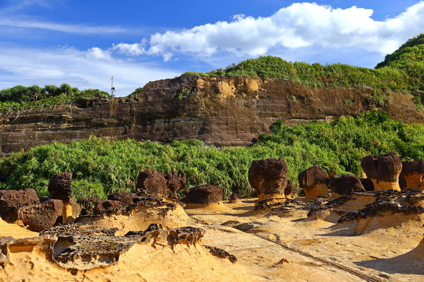 Natuurlijke rotsformatie bij Yehliu Geopark, een van de beroemdste wonderen in Wanli, New Taipei City, Taiwan. - Foto, afbeelding