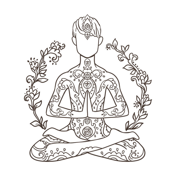 Йога-мен. Украшение красивой концепции медитации. Геометрический элемент нарисован вручную. Векторная иллюстрация - Вектор,изображение