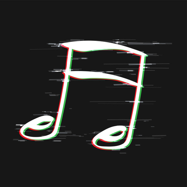 Musical note with glitch green and red color design. Music sign on dark background. Melody symbol concept - Vektori, kuva