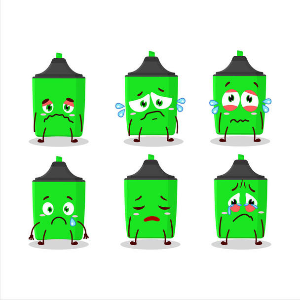New green highlighter cartoon character with sad expression.Vector illustration - Vektor, kép