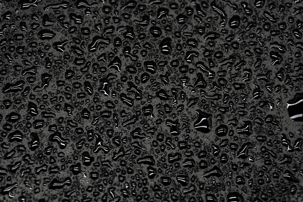 Gouttes d'eau sur fond noir, texture en gros plan - Photo, image