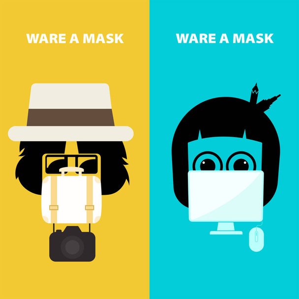 Nosić maskę za każdym razem, aby zapobiec koronawirusowi. wektor, ilustracja - Wektor, obraz