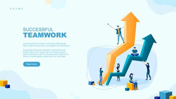 Trendy flat illustration. Successful teamwork page concept. Office workers planing business mechanism, analyze business strategy and exchange ideas.Template for your design works. Vector graphics. - Vector, Image