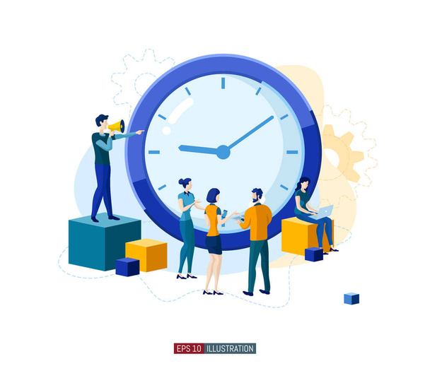 Trendy flat illustration. Time to work. People use time in different ways. Time is money. Time management. Template for your design works. Vector graphics. - Vector, Image