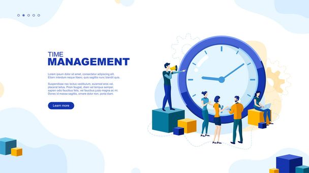 Trendy flat illustration. Time management page concept. Time to work. People use time in different ways. Time is money. Template for your design works. Vector graphics. - Vector, Image