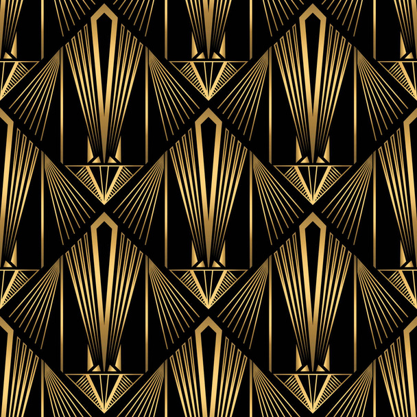 Patrón Art Deco. Vector fondo negro dorado - Vector, imagen